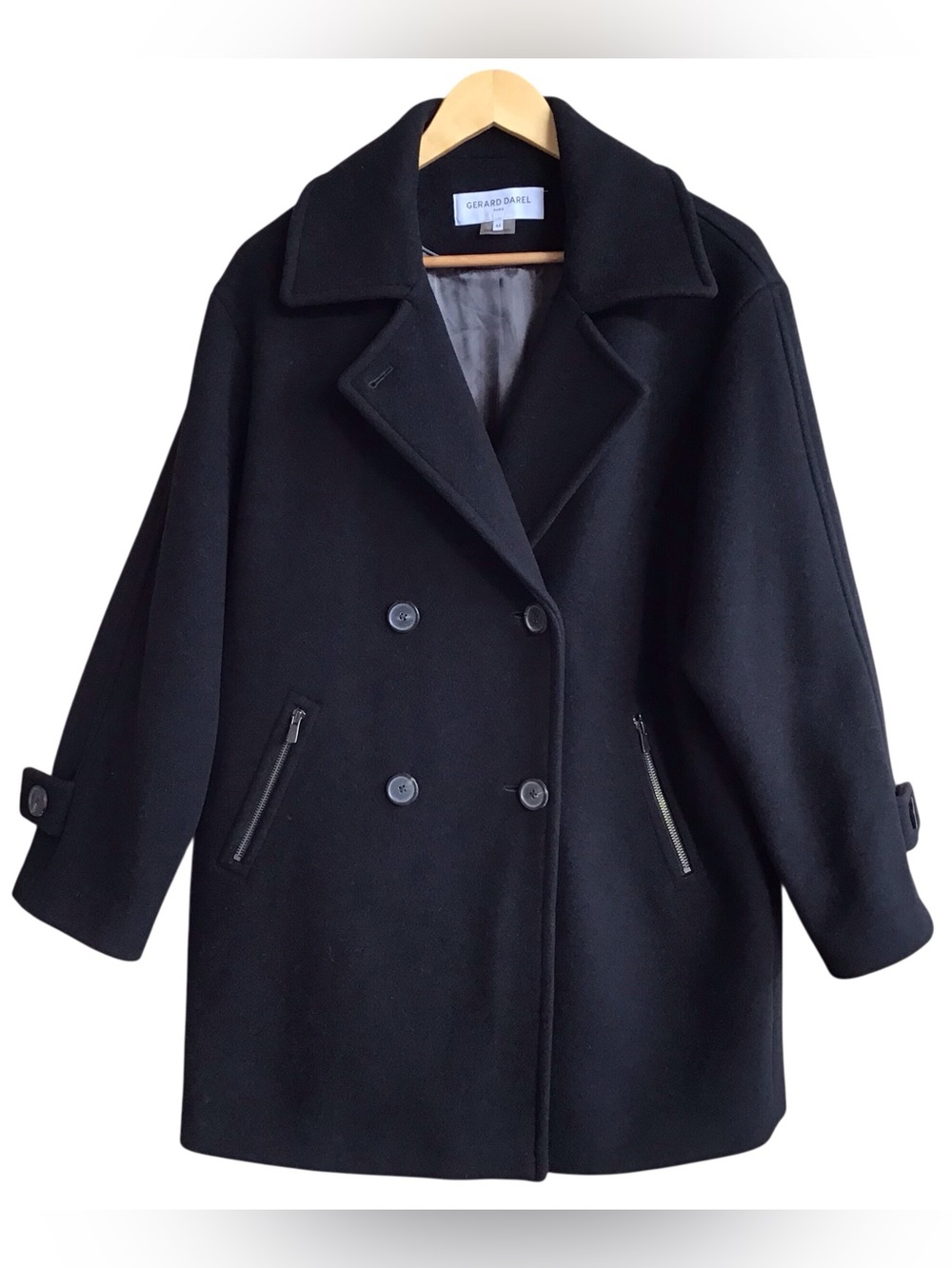Gerard Darel Double Breasted Virgin Wool Peacoat
